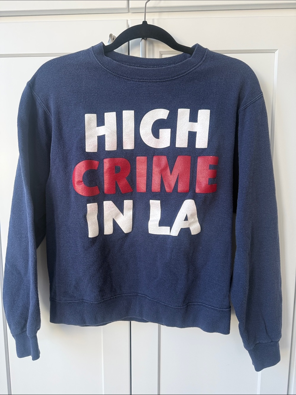 Women’s Navy Crewneck Sweatshirt with Red & White Graphic